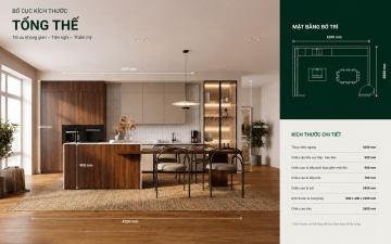 Tủ Bếp Chữ I Gỗ Đậm Phối Be A-09 – Phương Án Bếp Hiện Đại, Ấm Và Gọn Cho Nhà Ở