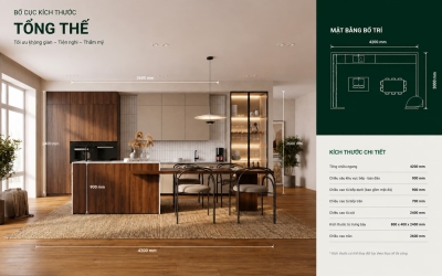 Tủ Bếp Chữ I Gỗ Đậm Phối Be A-09 – Phương Án Bếp Hiện Đại, Ấm Và Gọn Cho Nhà Ở