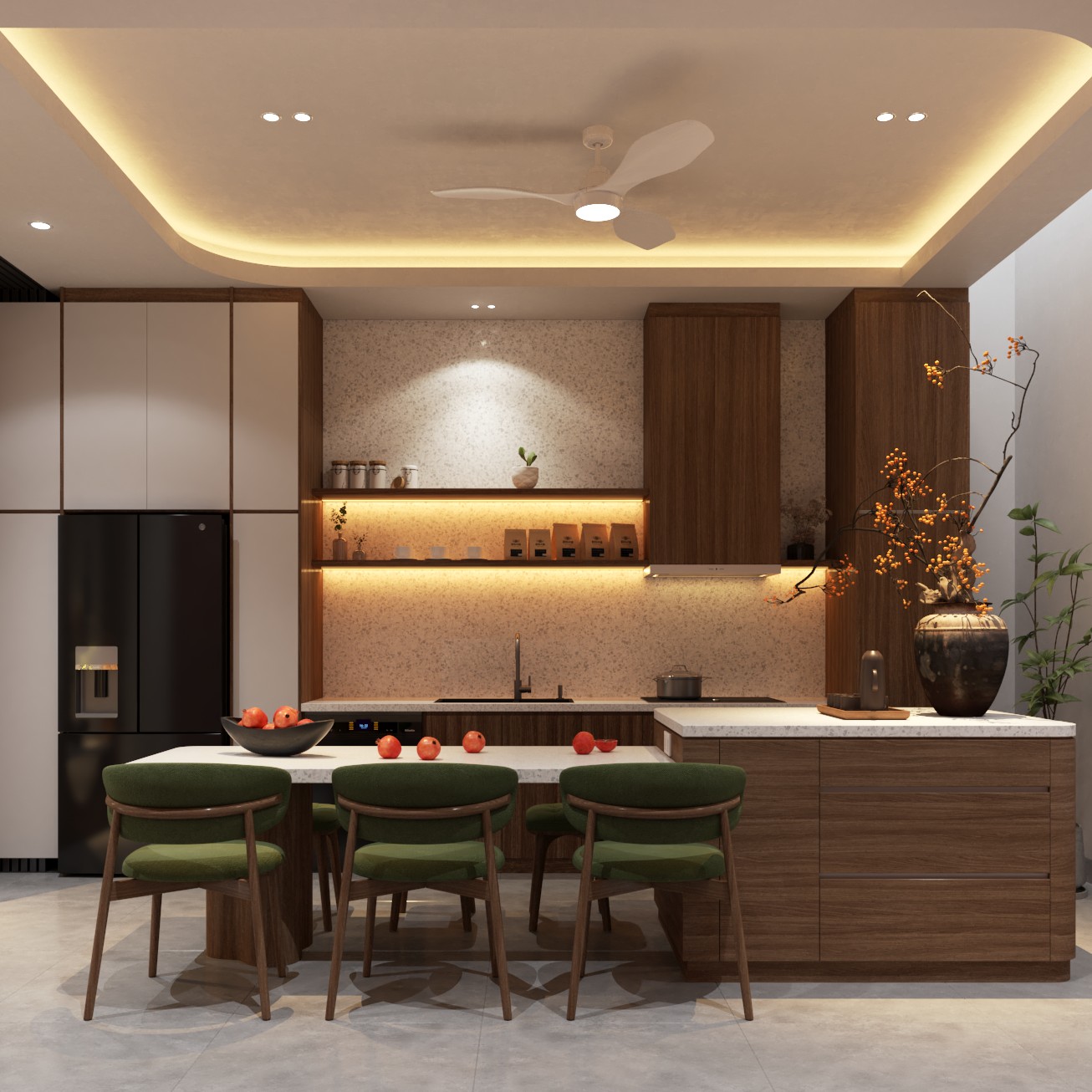 Tủ bếp MDF phủ Melamine chống ẩm E1 dự án Nhà chị Hà