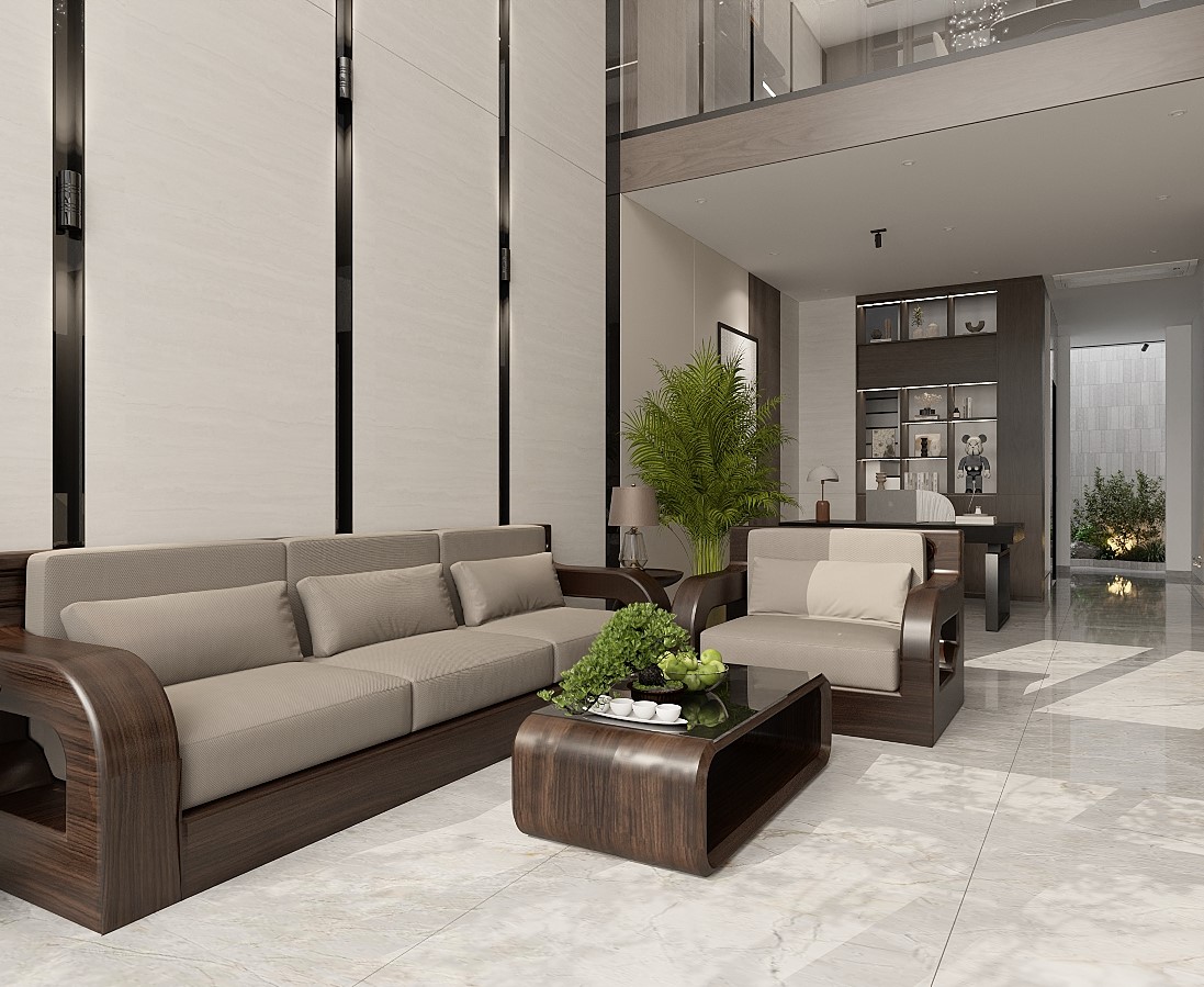 Phối cảnh phòng khách dự án nội thất Nhà A Nghĩa 320m2 tại TP.HCM