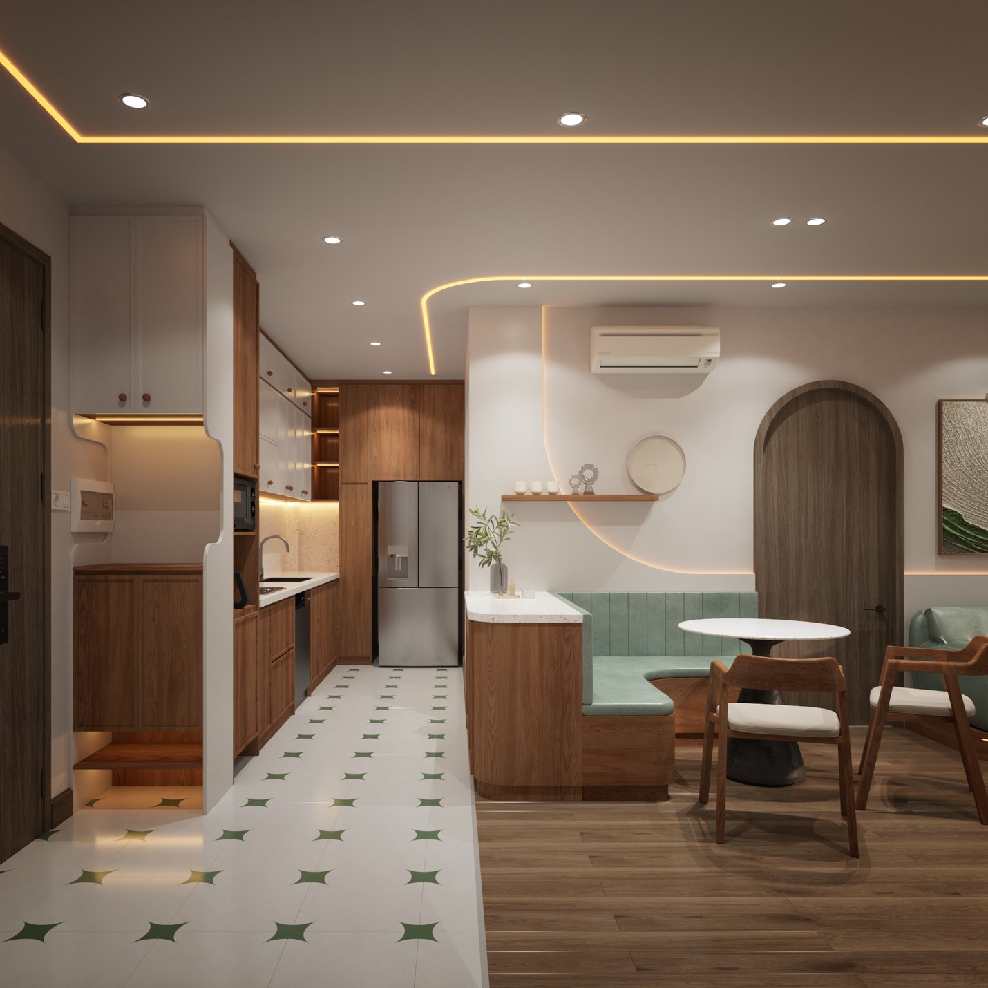 Thiết kế khu bếp Nhà anh Nam 77m2 với tủ MDF phủ Melamine chống ẩm E1