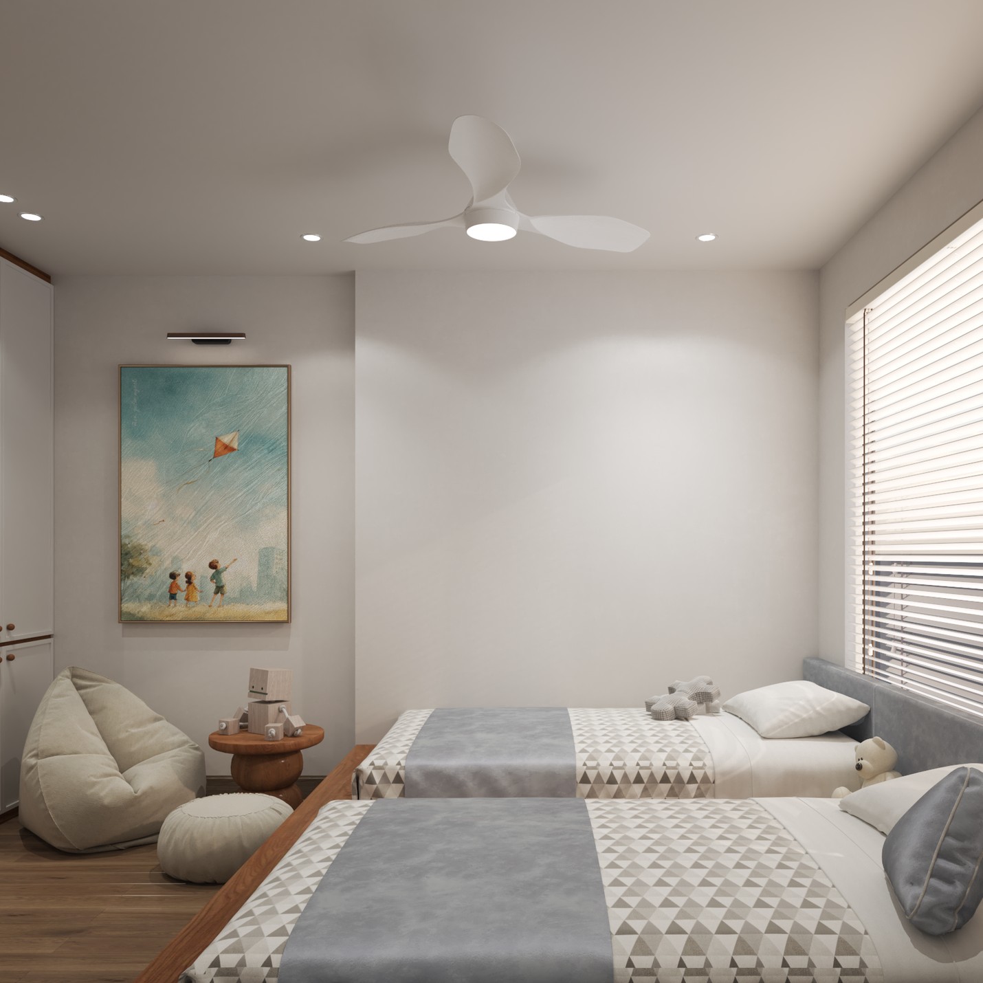 Phòng ngủ hai giường dự án Nhà anh Nam tại Hà Nội
