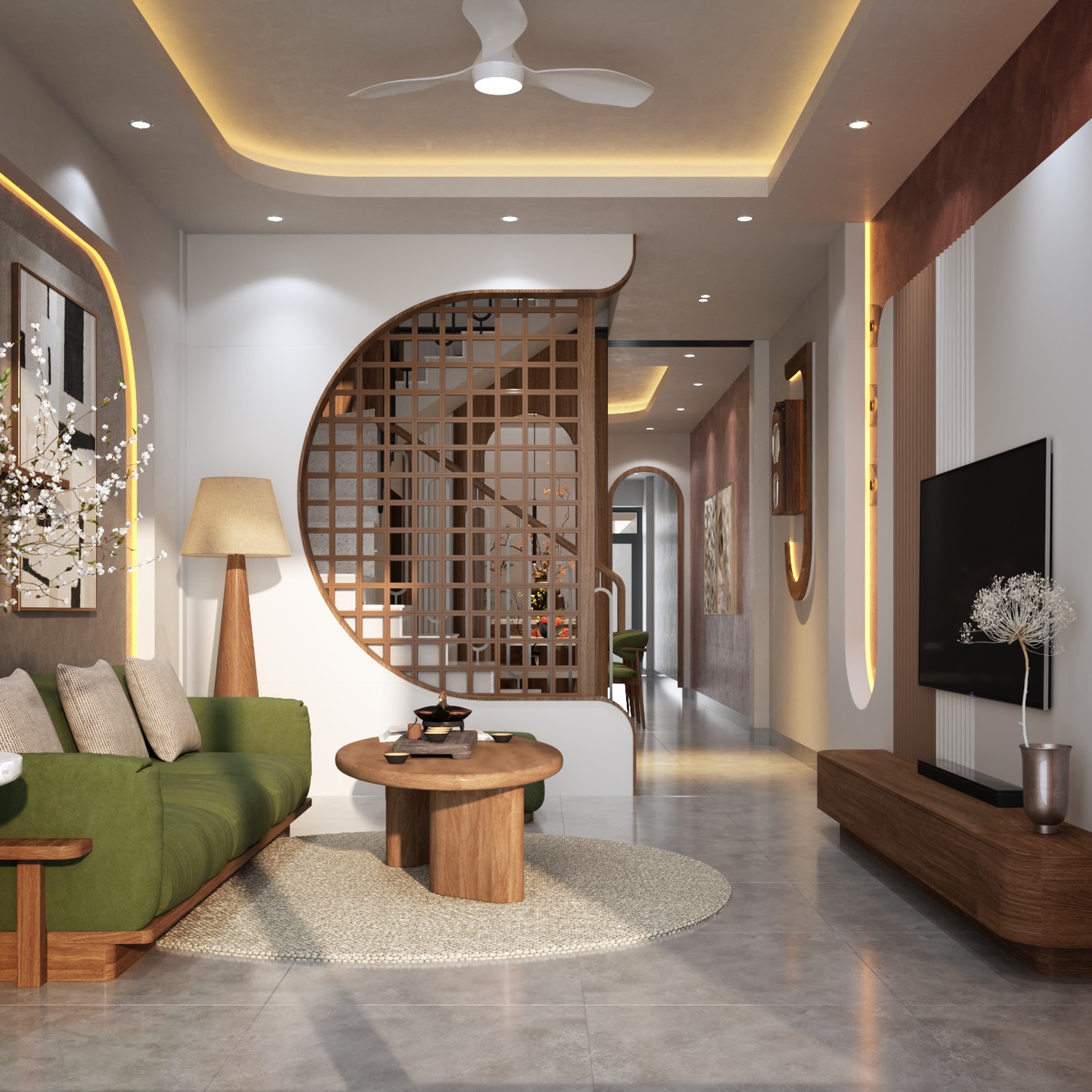 Phối cảnh phòng khách dự án Nhà chị Hà 156m2 tại Mê Linh Hà Nội