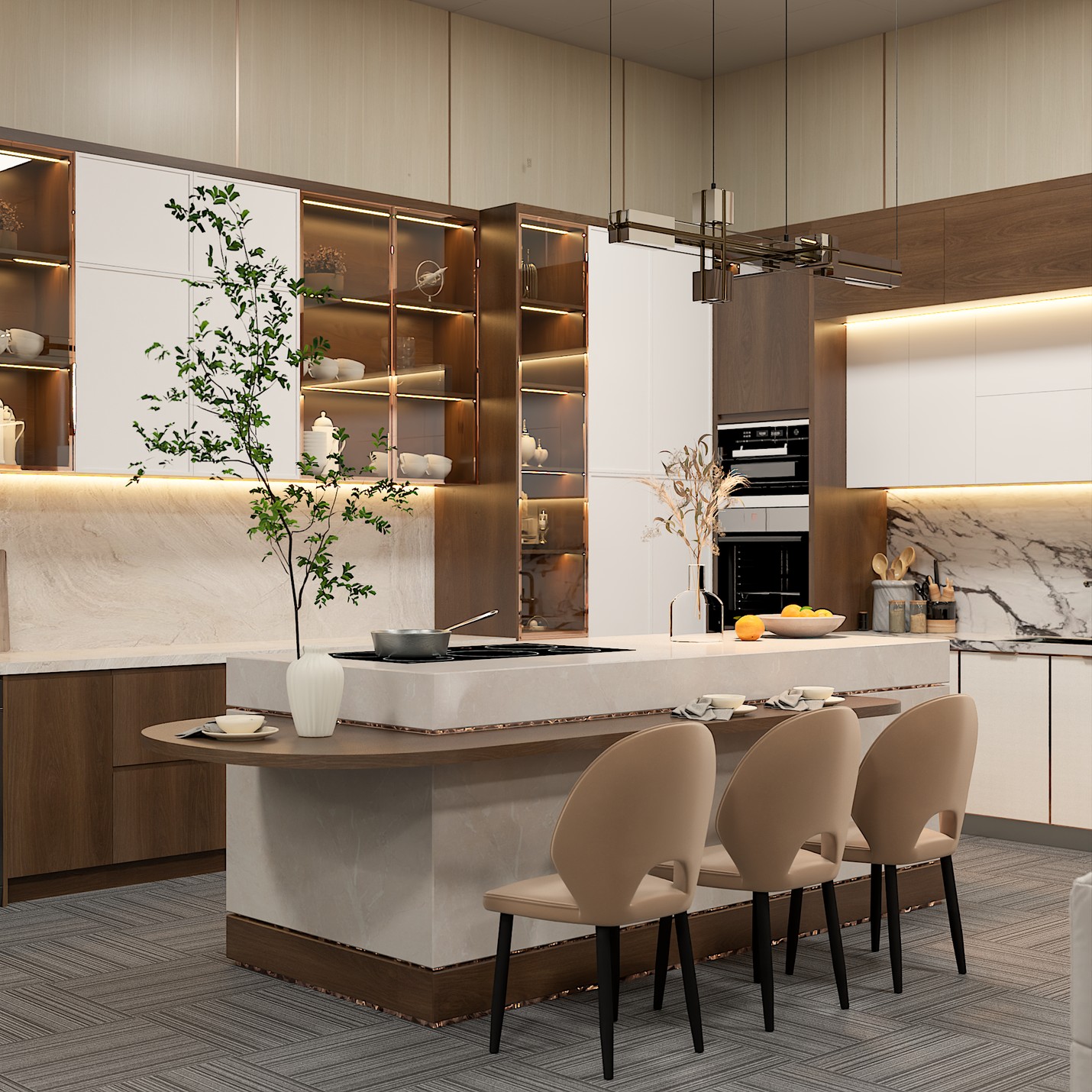 Bàn đảo và hệ tủ bếp Showroom Thịnh Phúc Hưng tại Hưng Yên