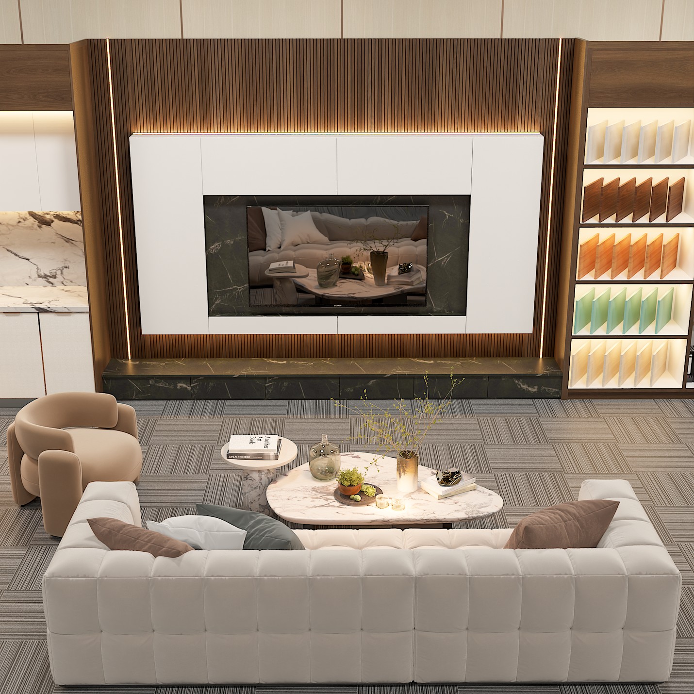 Không gian phòng khách trong Showroom Thịnh Phúc Hưng 173m2