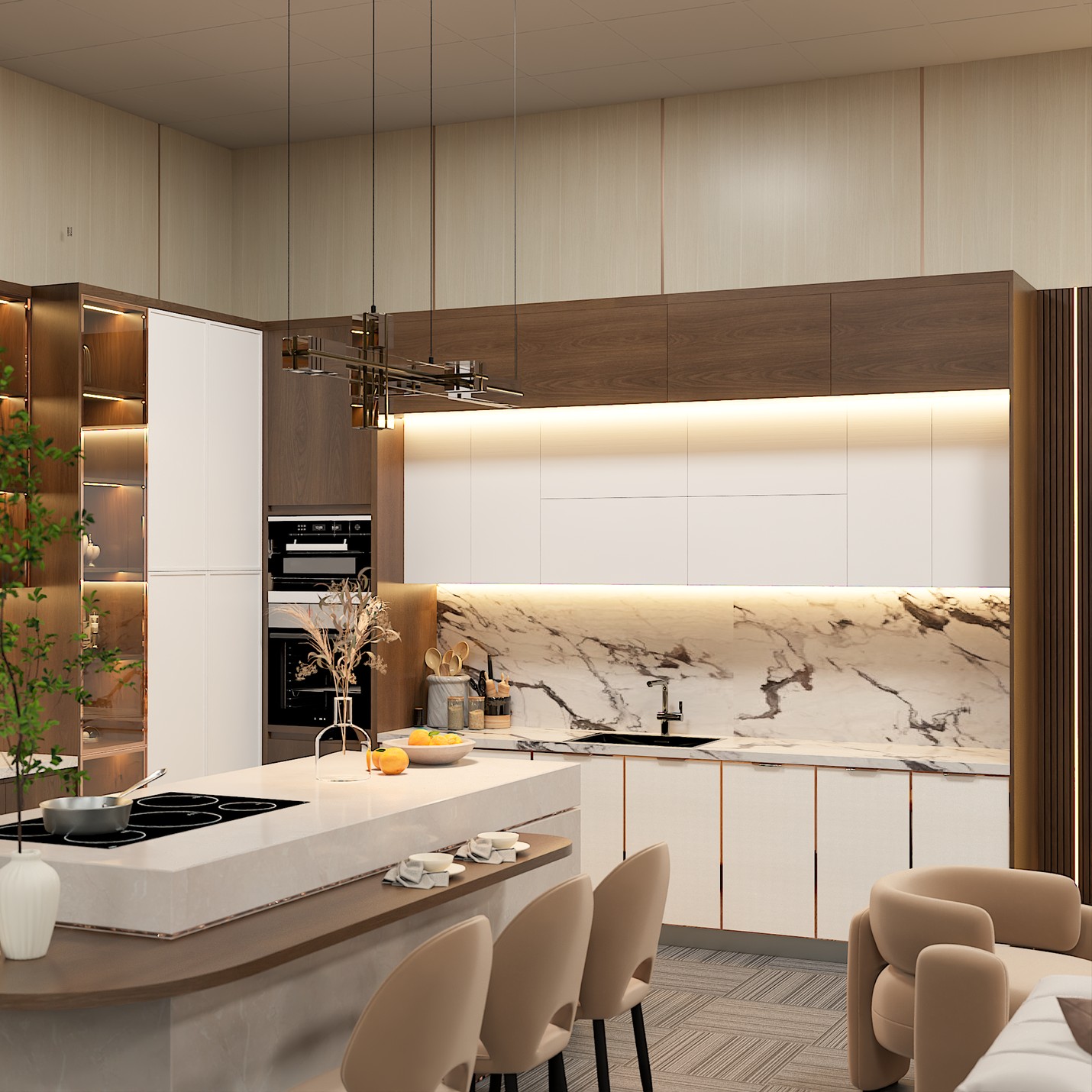 Hệ tủ bếp Showroom Thịnh Phúc Hưng với MDF phủ Melamine chống ẩm E1