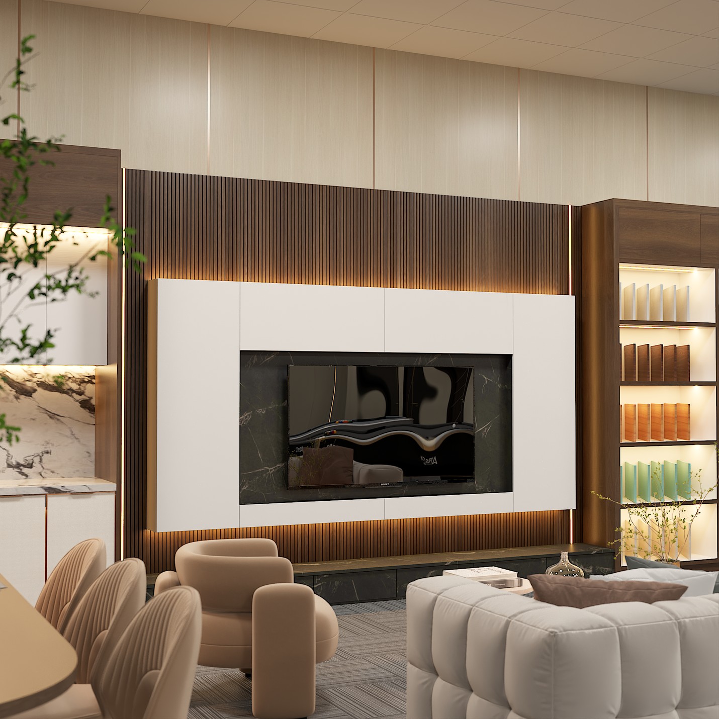 Vách TV và kệ TV Showroom Công ty Thịnh Phúc Hưng